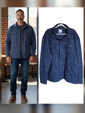 Tommy Bahama Mens CPO Shacket Jacket Shirt Heathered Blue 3X Fleece Lined  Snaps